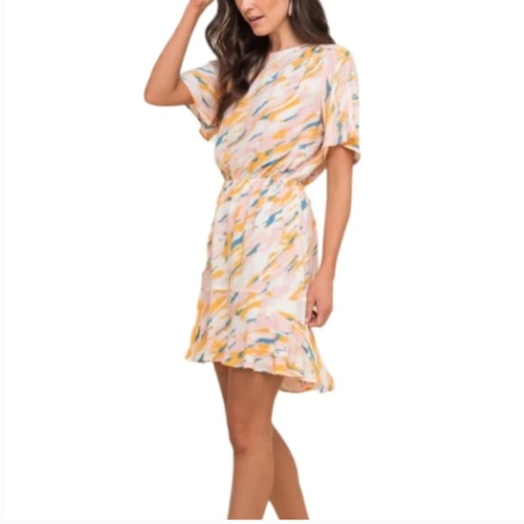 Lush Flutter Sleeve Ruffle Abstract Dress M - Picture 3 of 12
